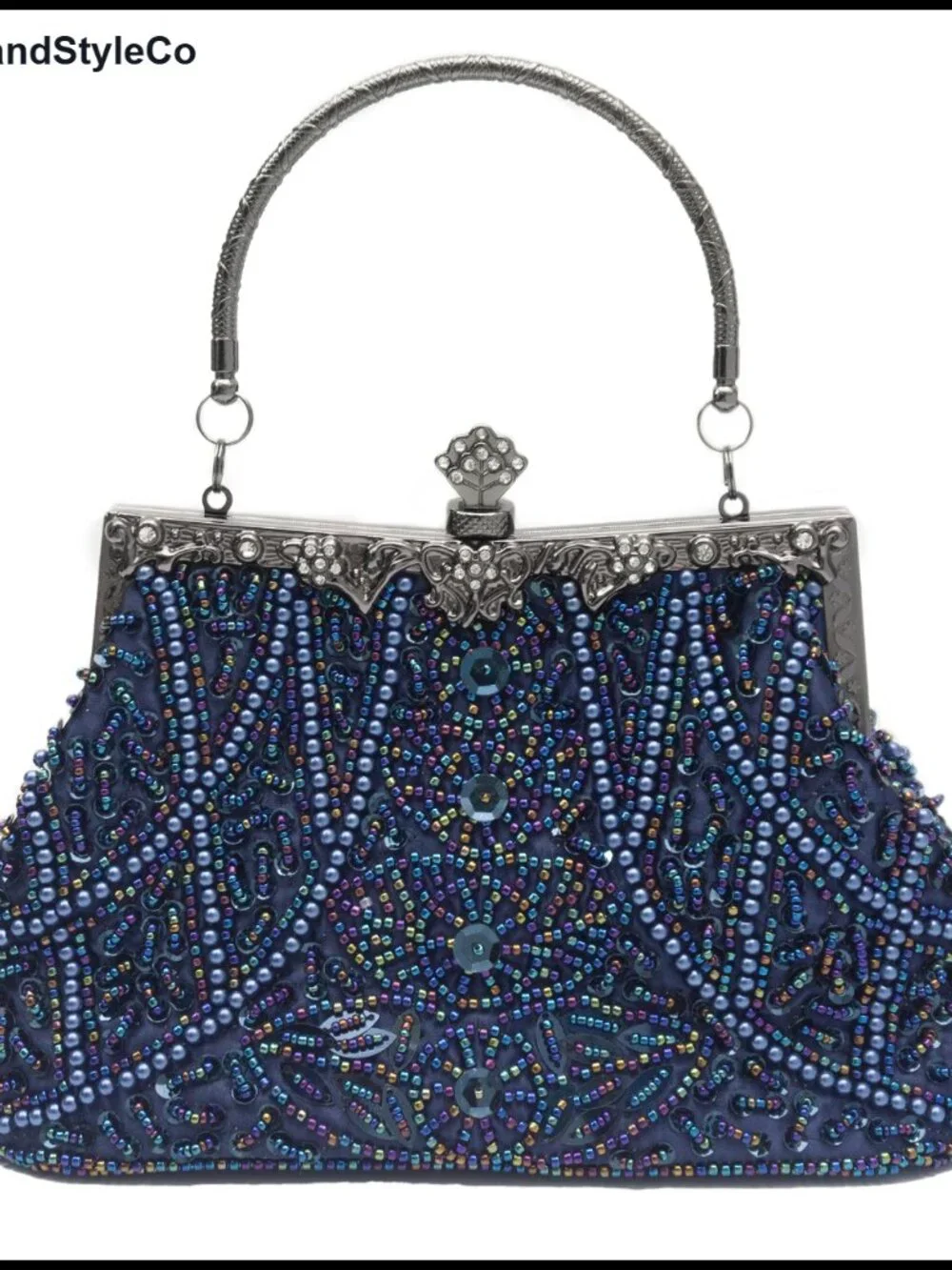 Beaded Evening Clutch Purse Silk Lined Detachable Chain Formal Bag